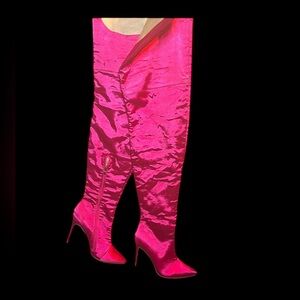 Tall OTK over the knee pink satin boots pants tall pointy toe 8.5